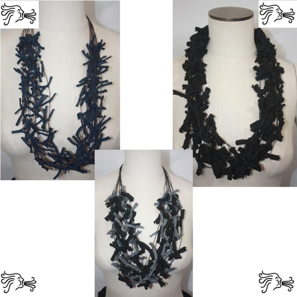 TeeKnot Navy Black Gray Yarn Necklace Scarf - Picture 1 of 4